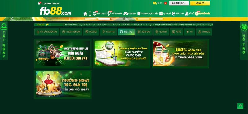 Khuyến mãi WW88 hấp dẫn tại sảnh thể thao